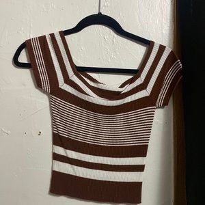 brown and white crop top